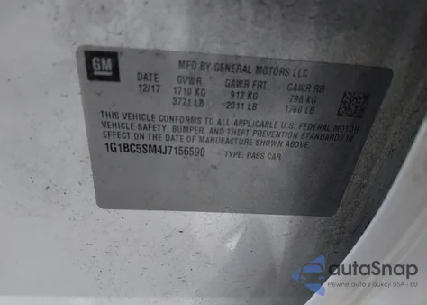 2018 Chevrolet Cruze Ls Auto из США, поврежденный, VIN 1G1BC5SM4J7156590